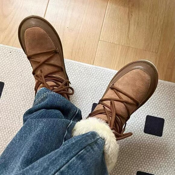 Ugg Australia Women Lodge Leather Sheepskin Lace UpBoots Shoes Sz 7 - Picture 3 of 8